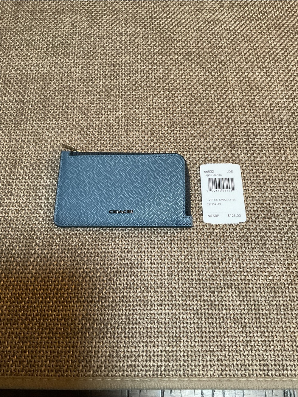 Coach L-Zip Card Case Caviar Leather Light Denim Blue NWT